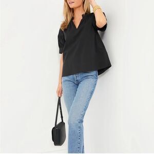 New Black Ruffle V-Neck Puff Sleeve Top Small